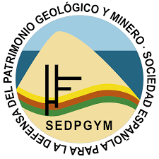 Logotipo de la Sociedad Española para la Defensa del Patrimonio Geológico y Minero.